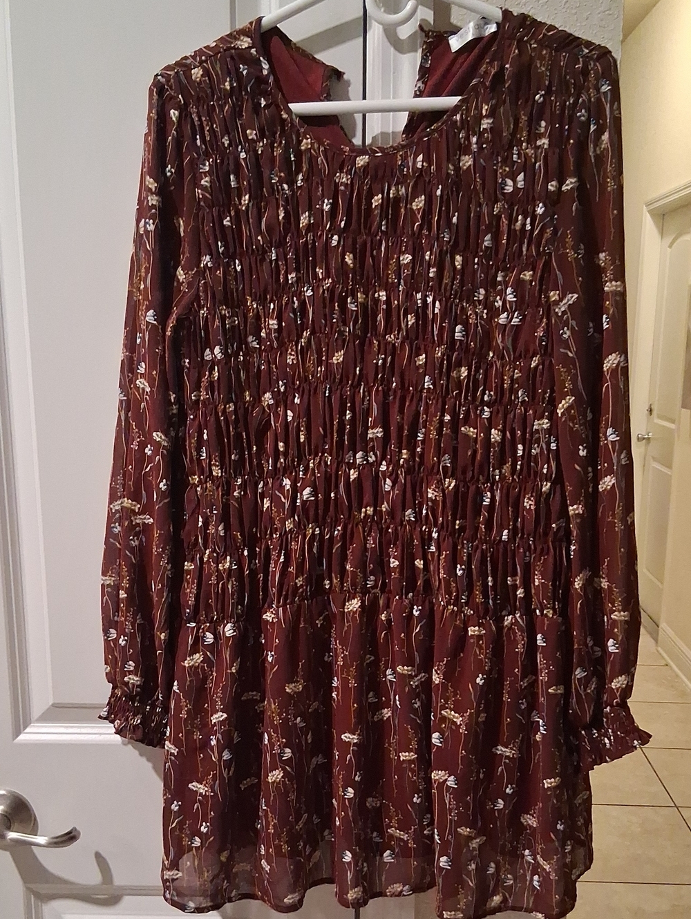 vestique Burgundy Floral Smocked Mini Skirt